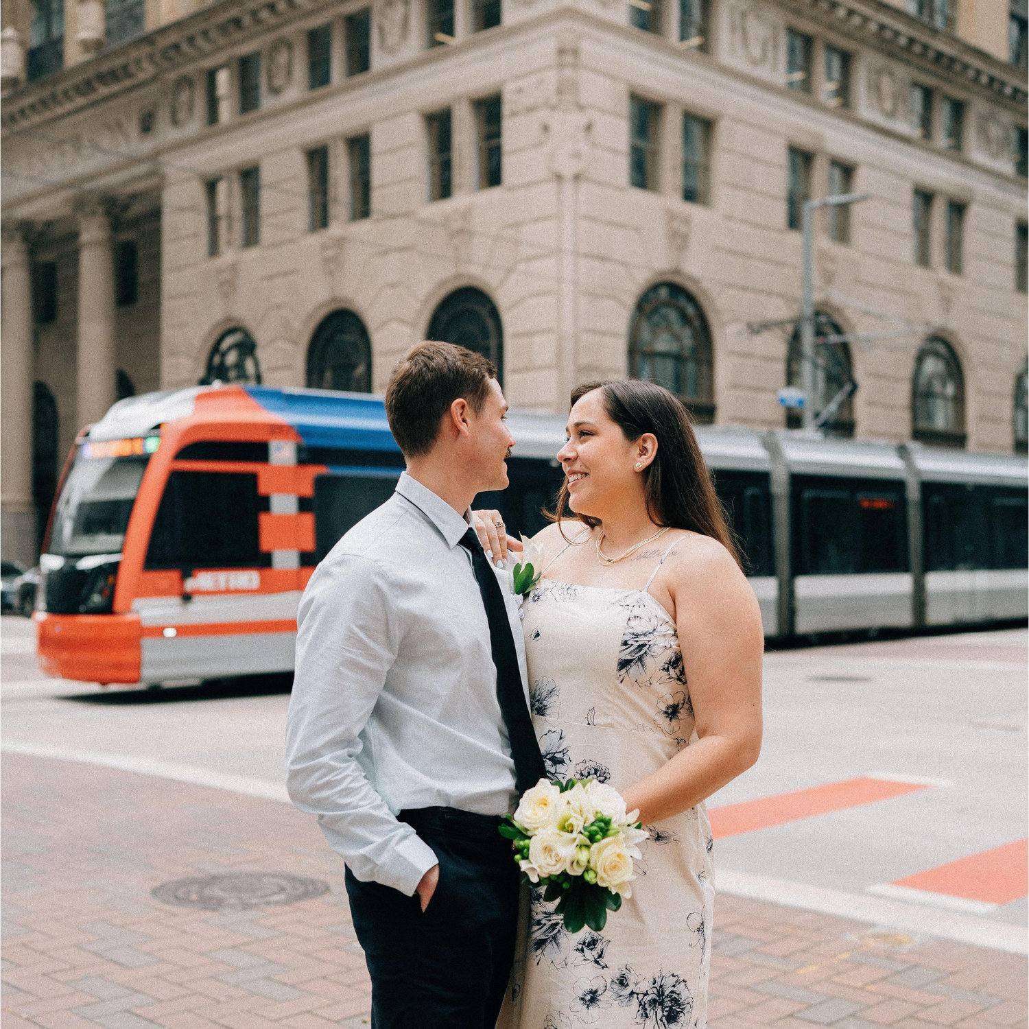 Downtown Houston was such a beautiful backdrop! We went to the courthouse on our original wedding date with our parents!