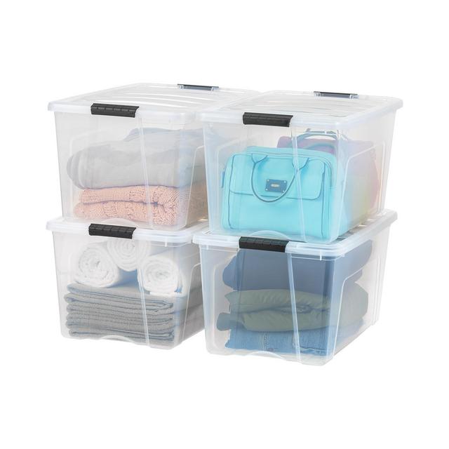 IRIS USA 72 Quart Stackable Plastic Storage Bins with Lids and Latching Buckles, 4 Pack - Clear, Containers with Lids and Latches