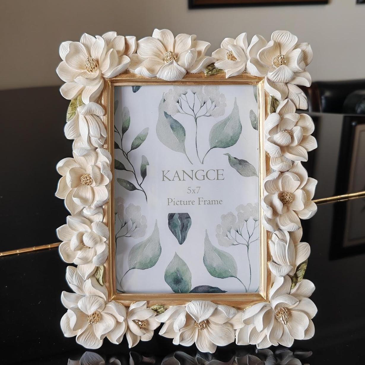 White and Gold Floral Picture Frame (5x7 inch)