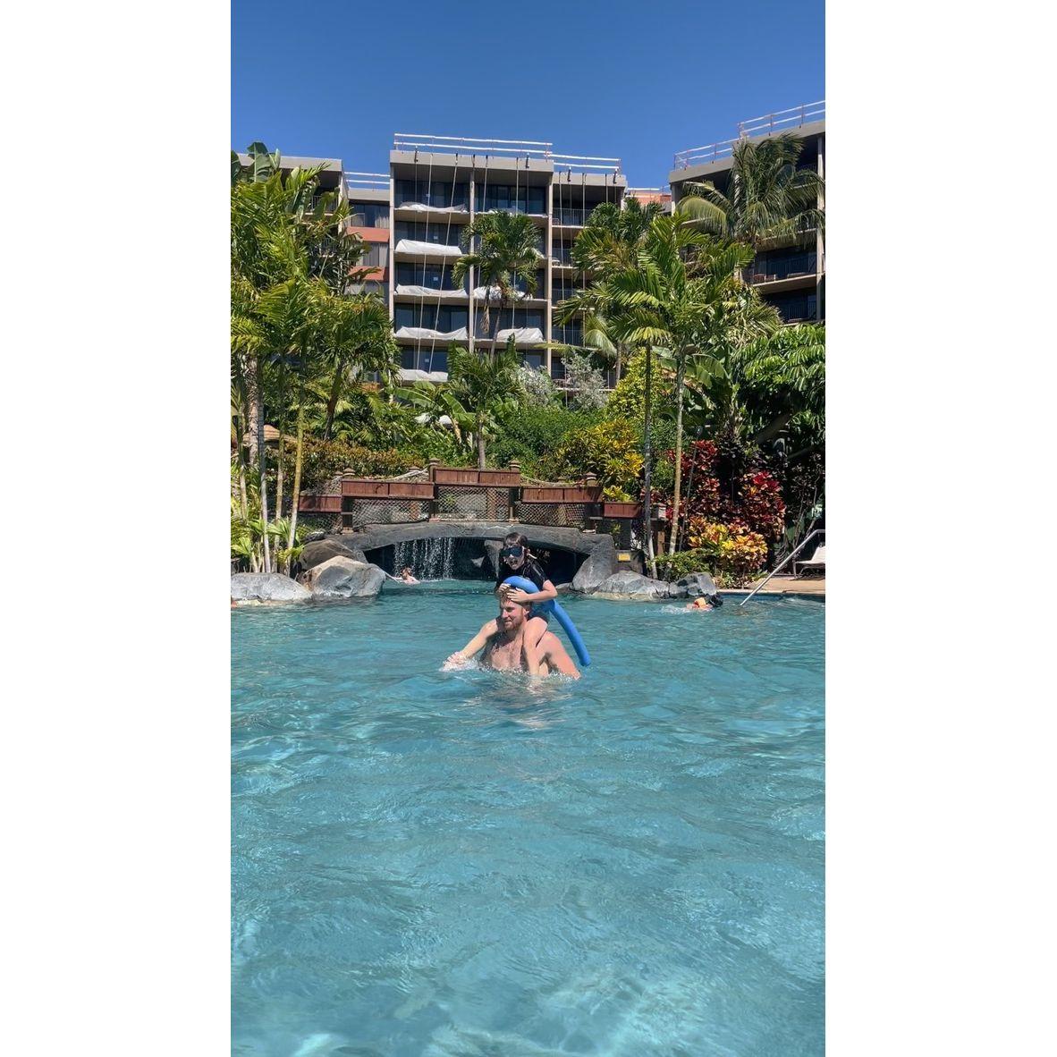 Ian goofing around with cousin in Hawaii