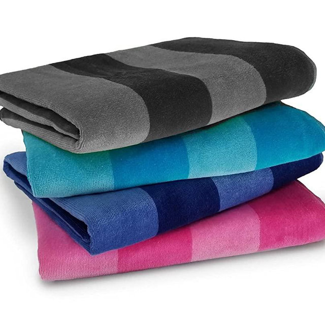 Maya Island-Extra Soft Beach Towel 30 x 60 inch (4 Pack) Two Tone Cabana Stripe Hotel Pool Resort and Gift Absorbent 100% Cotton Two Tone Blue, Two Tone Gray, Two Tone Pink, Two Tone Turquoise