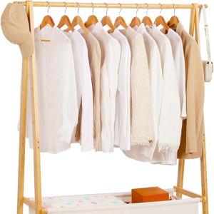 Bamboo Clothes Rack with Storage Box, Portable Extra Large Garment Rack Clothing Rack, Foldable Wardrobe For Entryway and Bed Room (L)