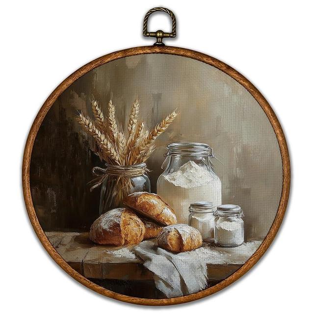 BCUANGD Vintage Sourdough Bread Round Wall Art Decor - Retro Still Life Food Wall Art Canvas Frame Artwork Prints, Rustic Country Bakery Round Wall Hanging Decorations for Home Kitchen, 10"x10"