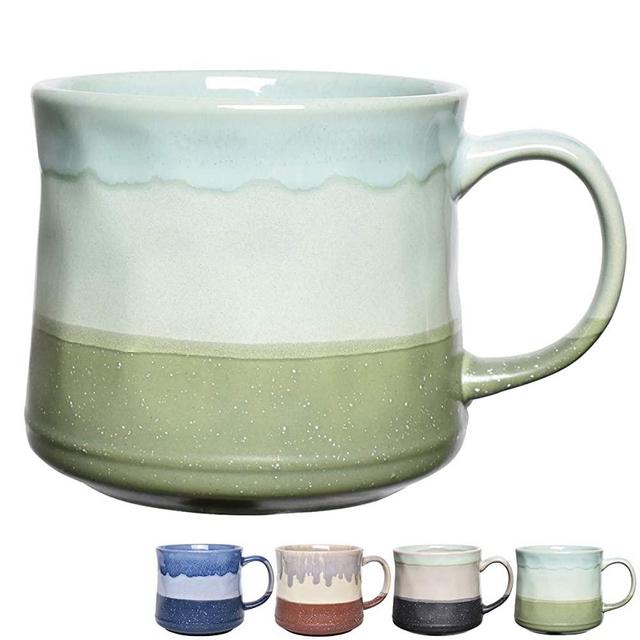 Bosmarlin Large Ceramic Coffee Mug, Big Tea Cup for Office and Home, 21 Oz, Dishwasher and Microwave Safe, 1 PCS (Green)