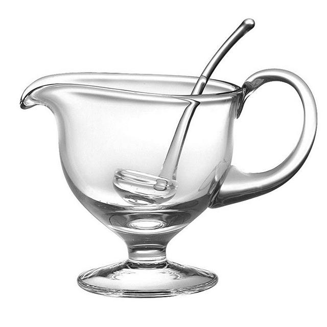 Barski- Glass - Gravy Boat with Ladle - Gravy is 8.5" L - 5"H - Ladle is 5.5"L - 12.5 oz - Handmade - High quality Glass - Made in Europe