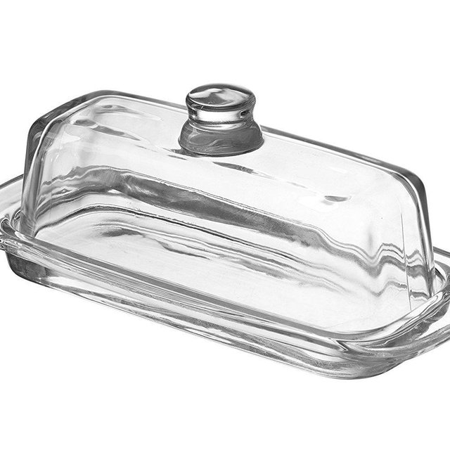 Royalty Art Glass Butter Dish with Handled Lid Rectangular Classic Covered 2-Piece Design Clear, Traditional Kitchen Accessory Dishwasher Safe