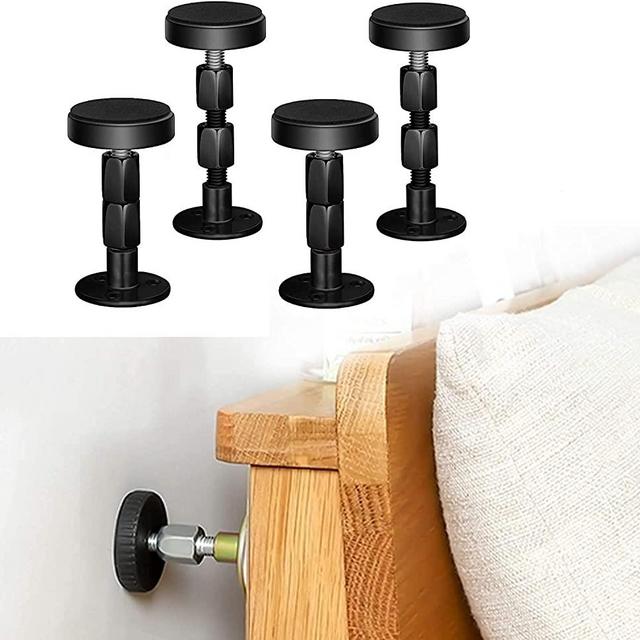 Neatbuddy 4PCS Black Adjustable Bed Frame Anti-Shake Tool, Headboard Stoppers with Free Furniture Pads and Screws, No More Creaking, Protect The Wall from Banging, Easy to Install (1.18"-3.54")