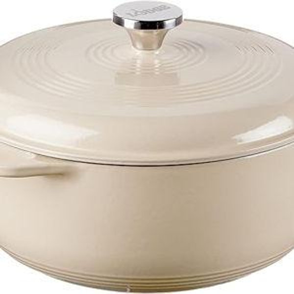 Lodge 6 Quart Enameled Cast Iron Dutch Oven with Lid – Dual Handles – Oven Safe up to 500° F or on Stovetop - Use to Marinate, Cook, Bake, Refrigerate and Serve – Sandalwood