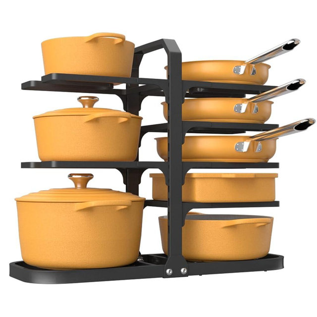 Podxco Pot and Pan Organizer for Under Cabinet, Thickened 8-Tier Adjustable Heavy Duty Pot Rack Organizer, Rust-Resistance Pan Organizers Inside Cabinet for Cast-iron Pans, Heavy Skillets, Shallow Pot