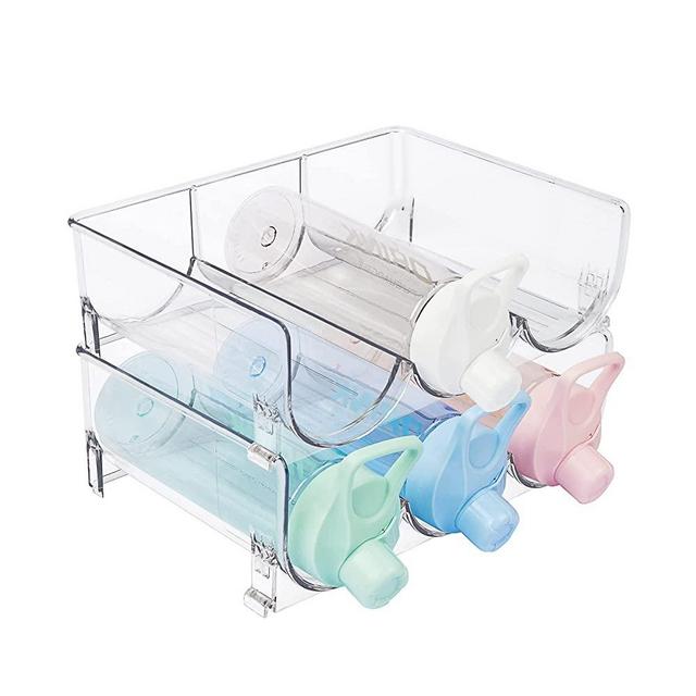 Vtopmart Plastic Water Bottle Organizer, 2 Pack Stackable Bottle Holder Storage Rack for Cabinet, Kitchen Countertop, Pantry Organization, Fridge, Free-Standing Cup Organizer Hold 6 Bottles, Clear