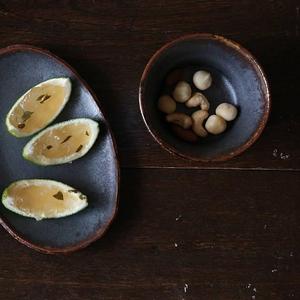 Handmade Oval Small Plate with Original Glaze Japanese Pottery Stoneware Cake Plate