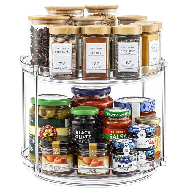 2 Tier Non-Skid Acrylic Lazy Susan Turntable Organizer - Rotating Spice Rack - Spinning Organization Tray for Kitchen, Pantry, Countertop, Closet, Bathroom, Vanity, Medicine Cabinet Organizing, 11''