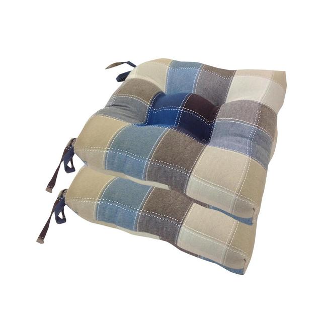 Cobalt Harris Plaid Woven Plaid Chair Pads With Tiebacks (Set Of 4)- Essentials