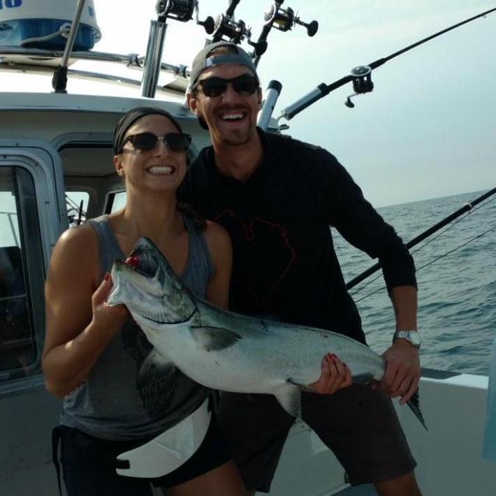 Nick’s parents brought us King Salmon fishing on Lake Michigan. Lenox reeled in this 20lbs Salmon!