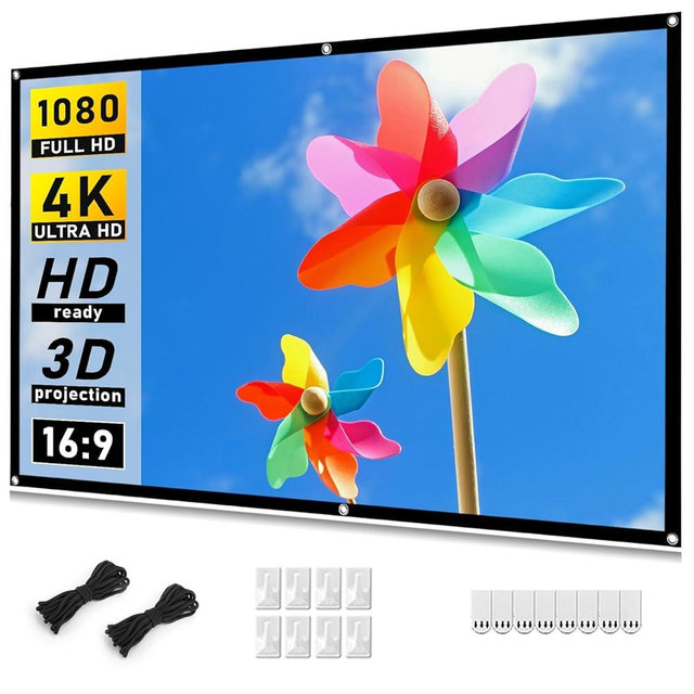 Taotique Projector Screen 72 inch, Movie Projector Screen 16:9 HD Foldable and Portable Anti-Crease Indoor Outdoor Projection Double Sided Video Projector Screen for Home, Party, Office, Classroom