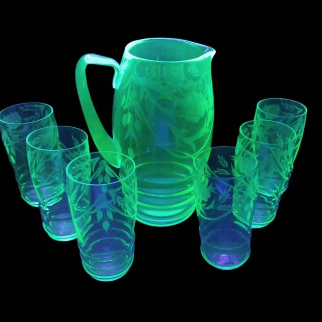 Green Uranium Depression Era Cut Glass,...