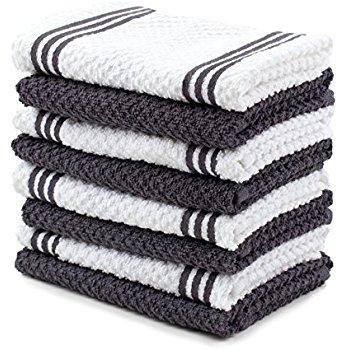 Sticky Toffee Cotton Terry Kitchen Dishcloth, Gray, 8 Pack, 12 in x 12 in