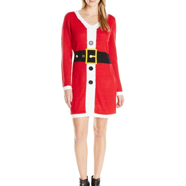 Allison Brittney Women's Santa Suit V-Neck Bodycon Ugly Christmas Sweater Dress