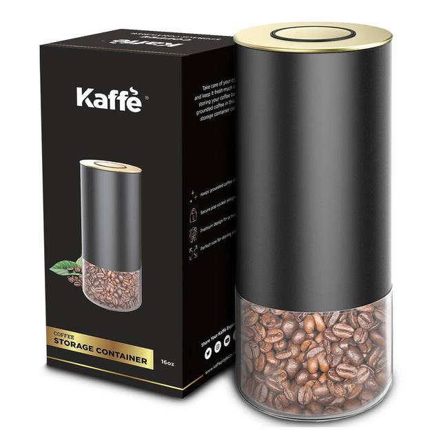 Kaffe 16oz Round Glass Coffee Storage Canister with Airtight Lid - Gold