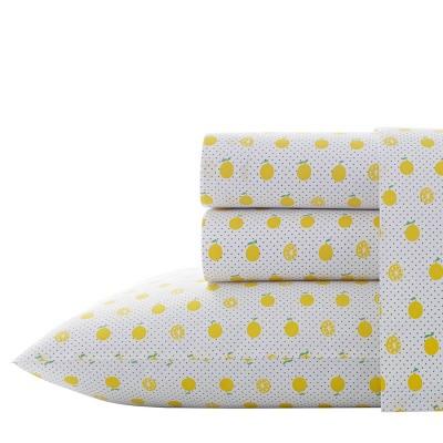 Queen Printed Pattern Percale Cotton Sheet Set Lemon - Poppy & Fritz