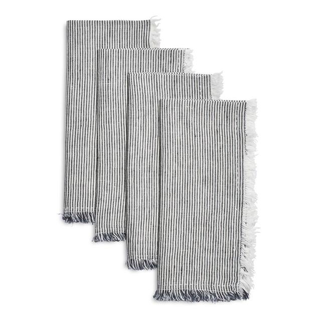 Frayed Stripe Linen Napkins, Set of 4