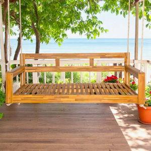 81.92" Solid Wood Porch Swing Bed Twin Size Hanging Bed - Natural