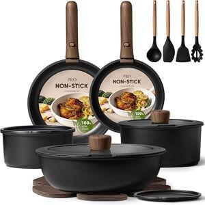 CAROTE 19pcs Pots and Pans Non Stick, Cookware Sets Detachable Handle, Induction Kitchen Pots and Pans,NonStick Cooking Set, Oven/Dishwasher/Fridge Safe, Space Saving