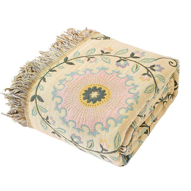 Snycler Boho Throw Blanket 80"x90" - 100% Cotton Ultra Soft Rustic Quilt, Green Floral Printed Farmhouse Decor for Bed, Sofa, Couch, Chair - All Season Cozy Blanket