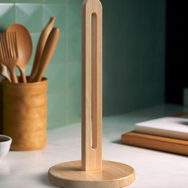 KitchLife Wooden Paper Towel Holder Countertop - Solid Beechwood Paper Towel Dispenser Stand with Anti-Skid Base, 1 Pack