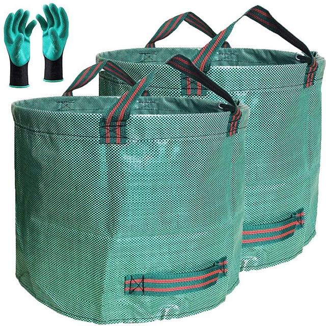 Standard 2-Pack 16 Gallons Home Yard Garden Bags (D18, H15 inch) with Waterproof Gardening Gloves, Camping Waste Bags,Campsite,Laundry Bag,Yard Waste Bags,Lawn Trash,Leaf Bags,Recycling Bags 4 handles