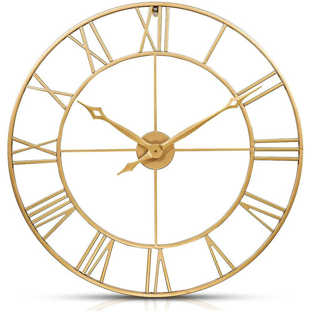 CLXEAST 30 Inch Wall Clock Gold,Large Metal Wall Clock Modern, Big Roman Numeral Silent Non Ticking Wall Clock for Living Room Decor, Office