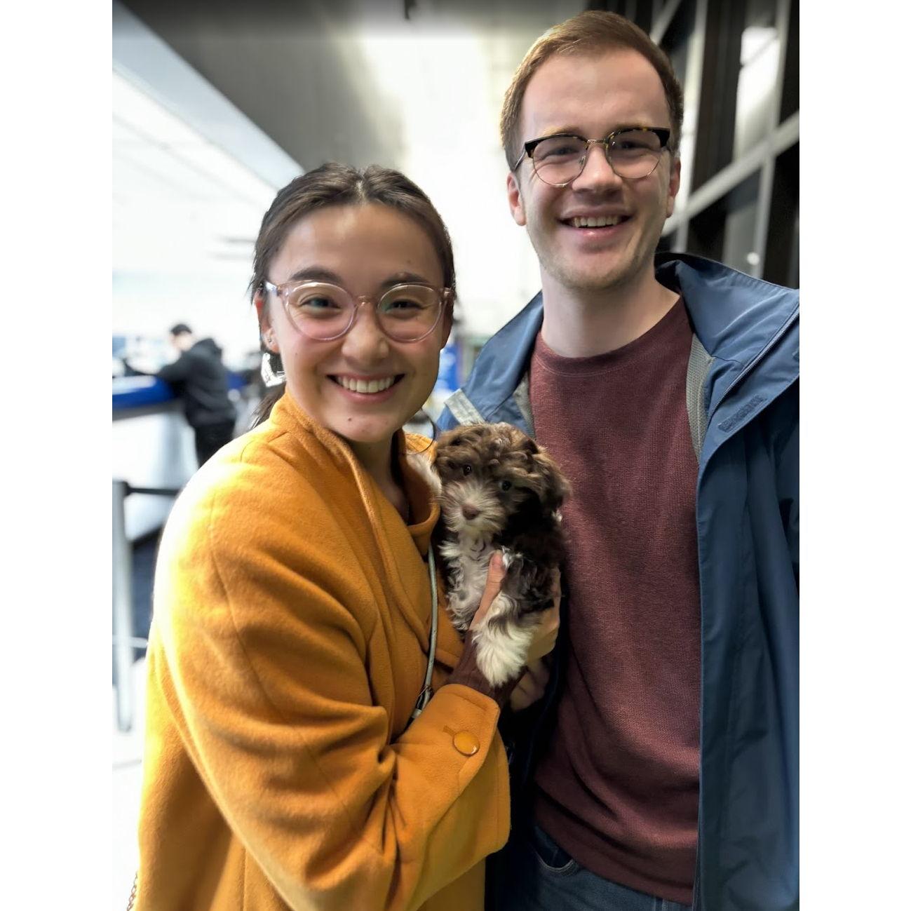 Picking up baby Bento from the airport in January 2024!