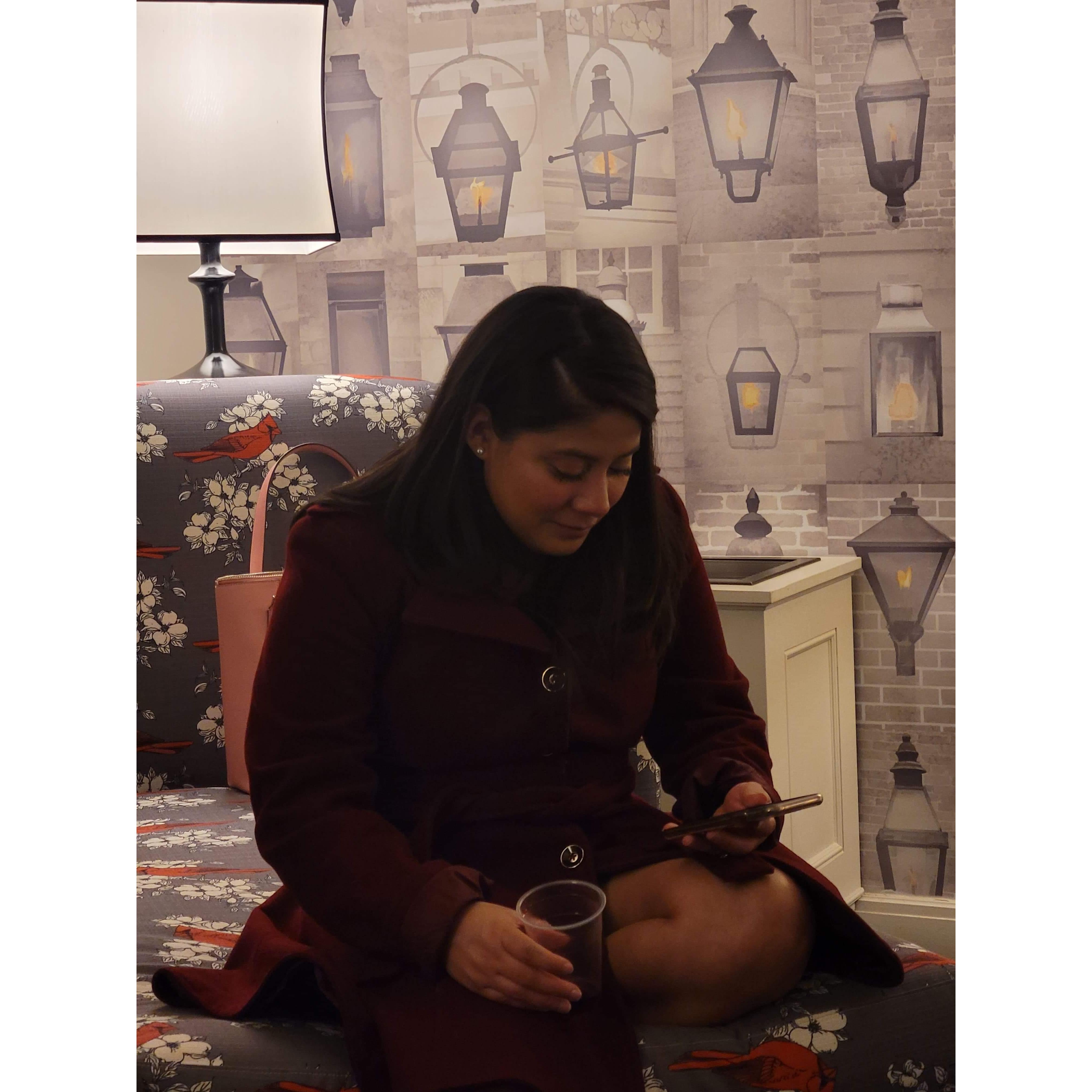 Photo taken on night of proposal. She was calling her family!