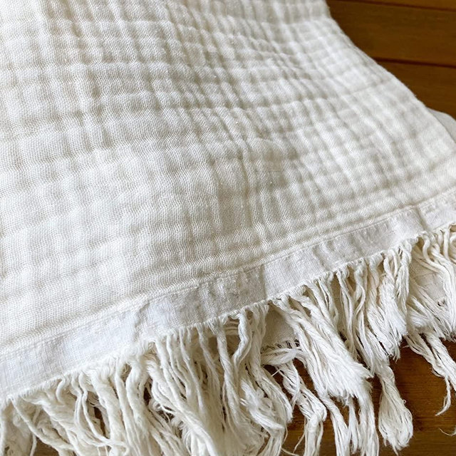100% Organic Cotton Throw Blanket for Couch Sofa, 4-Layer Muslin Pre-Washed Plant Dyed Cotton, Breathable Soft, Cozy Warm Lightweight Blanket for Adult, All Season (55"x60" Ivory)