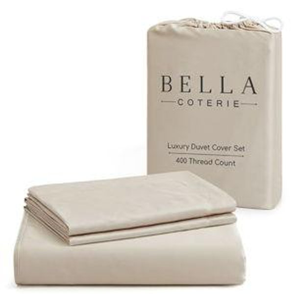 Bella Coterie Luxury Bamboo Viscose Queen Size Duvet Cover Set | 100% Organically Grown | Corner Ties | Ultra Soft | Cooling | Two Pillow Shams | 90 x 94 | No Insert [Dune]