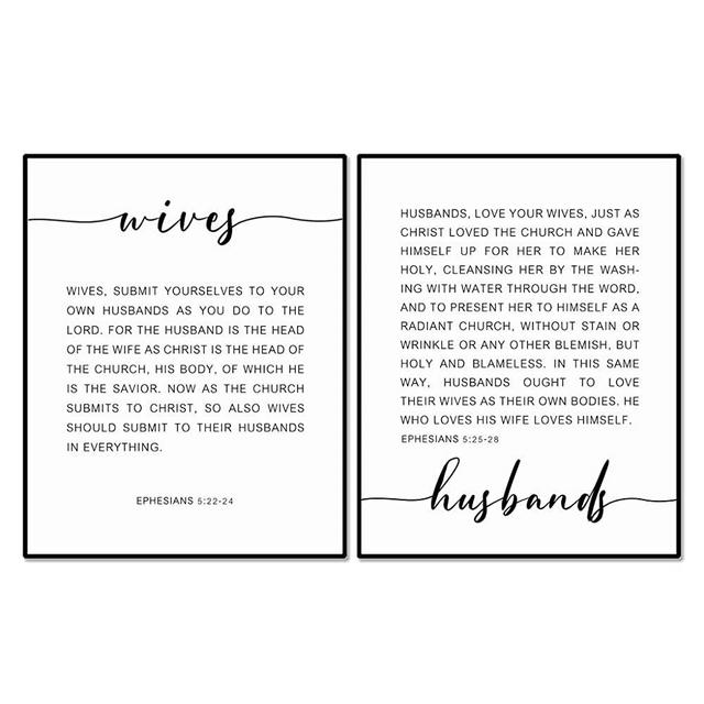 Wives And Husbands Bible Verse, Ephesians 5:22-28, Marriage Bible Verse, Wedding Gift, Gift For Wedding, Bible Verse Print, Wives And Husbands Quotes, Set of 2, Unframed (11x14 inch)