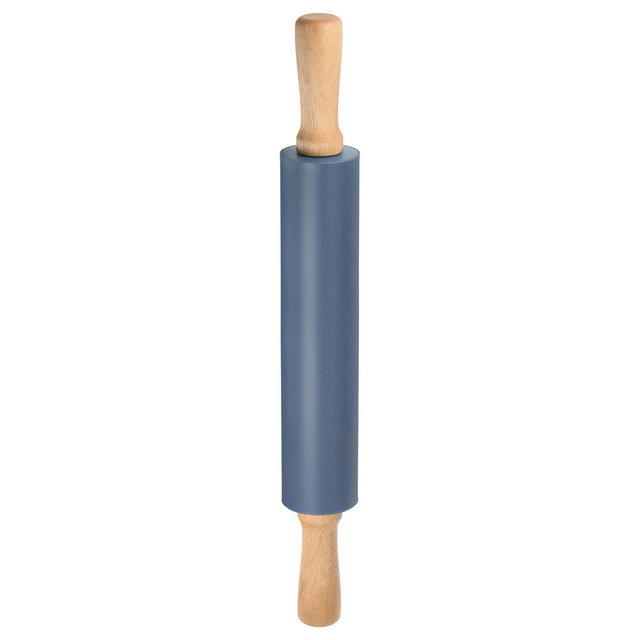 Unique Bargains Silicone Smooth Wooden Handle Non-Stick Kitchen Rolling Pin Drak Blue 16.93" x 2.05"