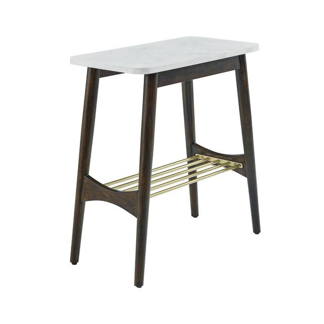 Barbara Mid-Century Modern Side Table with Lower Storage Rack Faux Marble White/Dark Brown Oak - Saracina Home