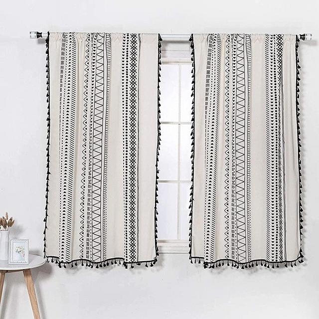 63 Inch Boho Curtains with Tassels - Light Filtering Off White Curtains for Window (2 Panels, Linen Blend Fabric )