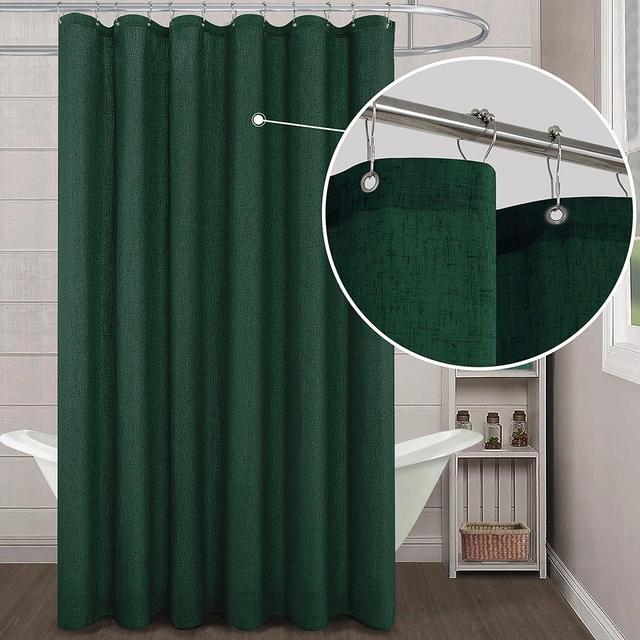 KOUFALL Dark Green Shower Curtain for Bathroom,Fabric Linen Washable Waterproof Cloth Boho Shower Curtain Set with Hooks,72x72 Inch Long,Forest Emerald Green Bathroom Decor