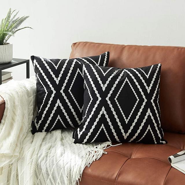 Nestinco Set of 2 Black Square Pillow Covers 16 x 16 inches Boho Aztec Polyester Blend Decorative Throw Pillow Covers for Sofa Couch Bed Decor