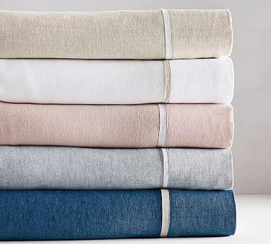 Belgian Flax Linen Contrast Flange Sheet Set - Midnight/Natural