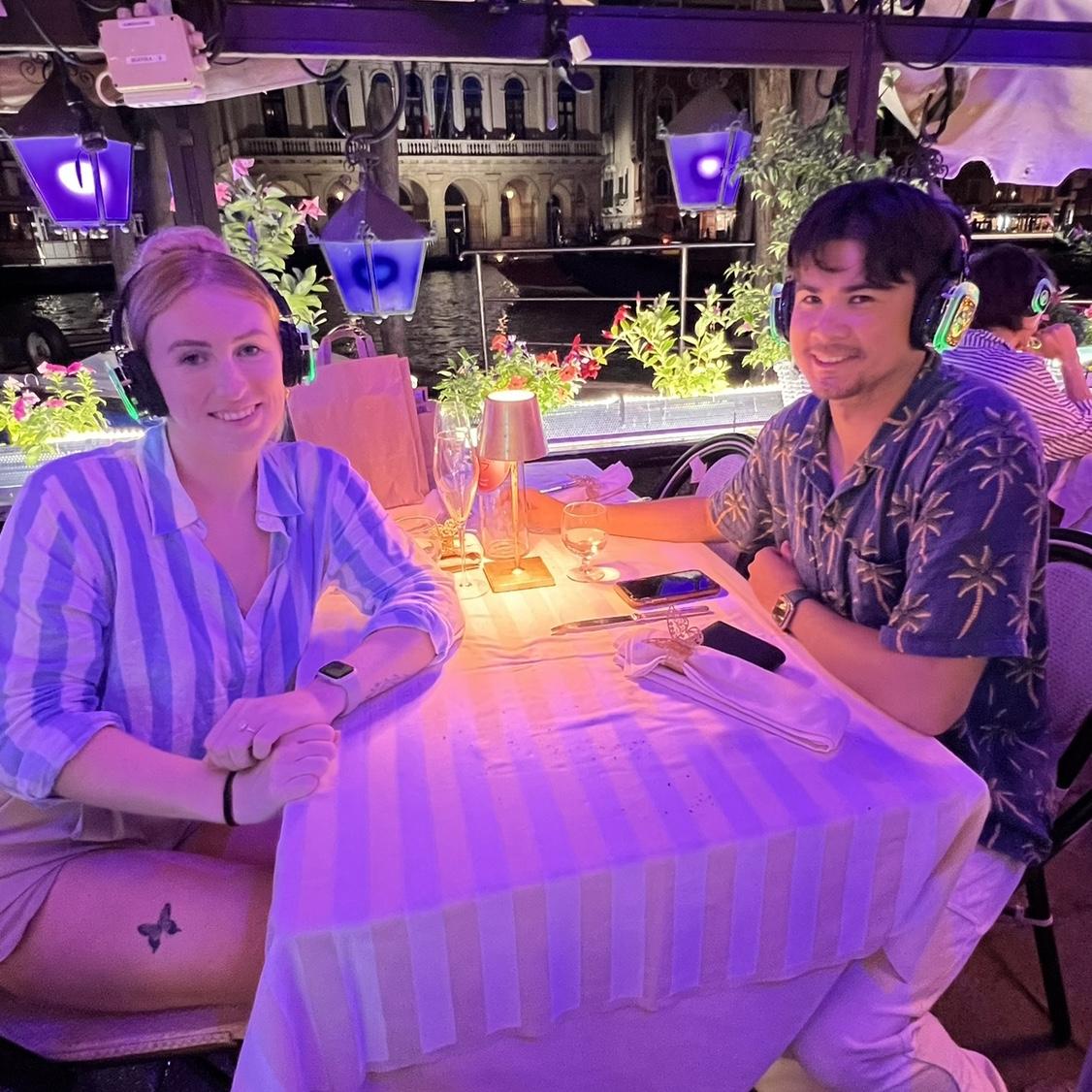 Silent Disco dinner in Venice! Amber rallied after a food allergy reaction to pistachios and the disco saved the night!