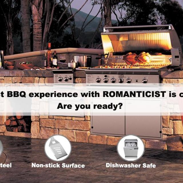 ROMANTICIST 27pc BBQ Grill Accessories Set with Thermometer in Gift Box for Men Women - Heavy Duty Stainless Steel Grill Utensils with Aluminium Case for Outdoor Camping Backyard Barbecue