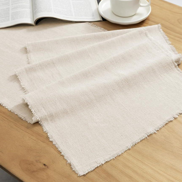 Vitalizart Beige Table Runner 14 x 90 Inches Long Slub Texture Cotton Linen Table Runner for Rustic Home Decorations Dining Room Wedding Decor Reception Bridal Shower Thanksgiving Christmas
