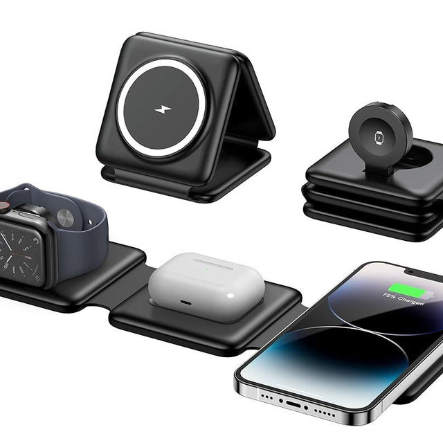 Magnetic Wireless Charger for iPhone: Fodable 3 in 1 Charging Station for Multiple Apple Devices - Travel Charging Pad Dock for Apple Watch iPhone 16 15 14 13 12 Pro Max Plus & Airpod