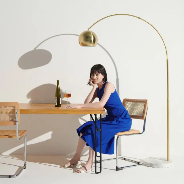 Brightech Olivia Mid-Century Marble Base Arc Floor Lamp Antiqued Brass