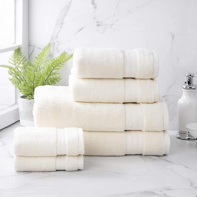 Welhome Cotton Rayon from Bamboo Bath Towel (Cream) -Set of 6 -Soft & Fluffy -Highly Absorbent -Fade Resistant - Durable - Machine Washable - 2 Bath - 2 Hand - 2 Wash Towels