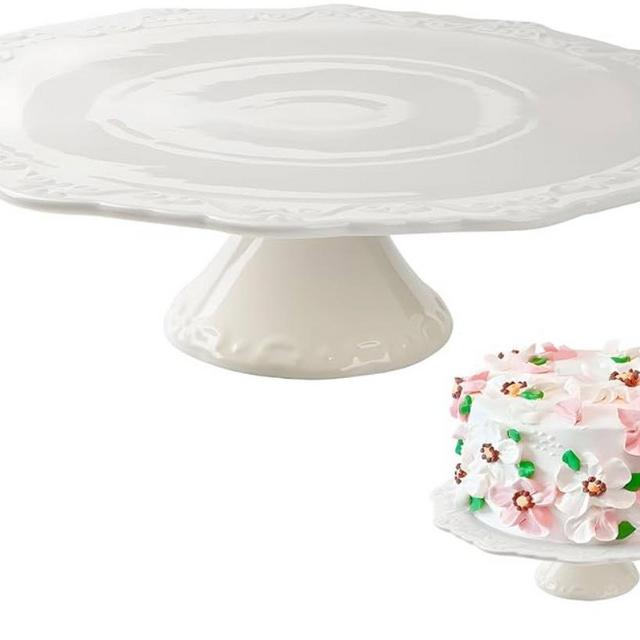 BPFY 12 Inch Round White Ceramic Cake Stand, Decorative Cupcake Stand, Dessert Display Plates for Snacks and Cookies, Baby Shower, Birthday, Wedding Party Decor (Fit for 10 inch Cake)