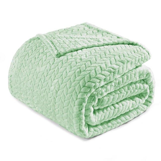 Exclusivo Mezcla Light Green Fleece Queen Size Blanket for Bed, 90x90 Inches Soft Cozy 3D Decorative Jacquard Flannel Blankets, Lightweight Fuzzy Plush Warm Blankets for All Seasons